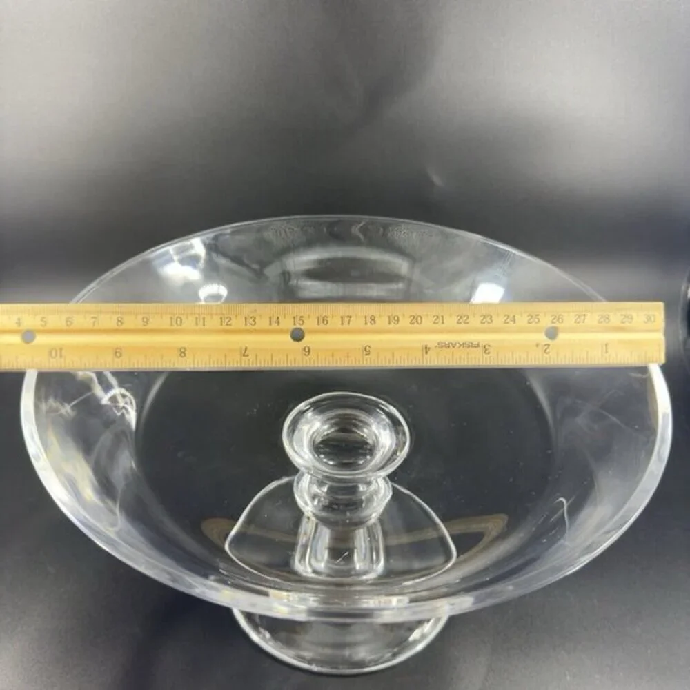 Val St Lambert State Tall Crystal Clear Glass‎ Compote Footed Centerpiece Bowl